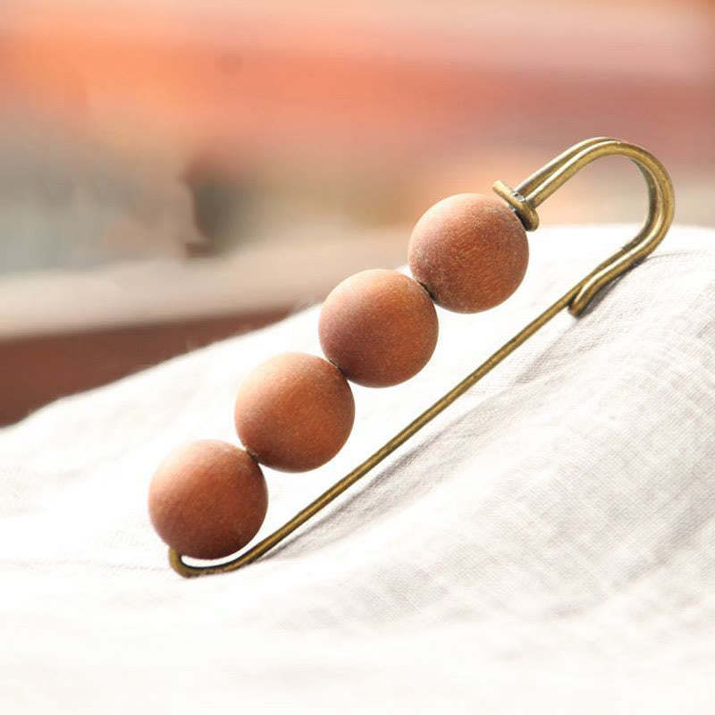 Vintage Sandalwood Agathis Alba Ebony Wood Peltogyne Beads Healing Brooch