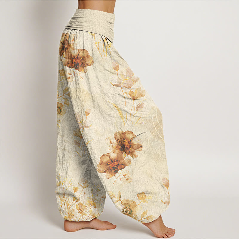 Blooming Varying Flower Pattern Women's Elastic Waist Harem Pants