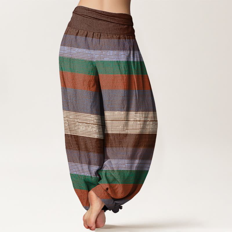 Casual Colorful Horizontal Stripe Pattern Women's Elastic Waist Harem Pants