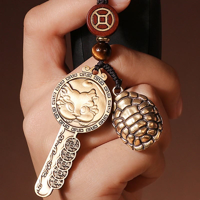 PiXiu Wealth Copper Coin Yin Yang Bagua Handmade Key Chain