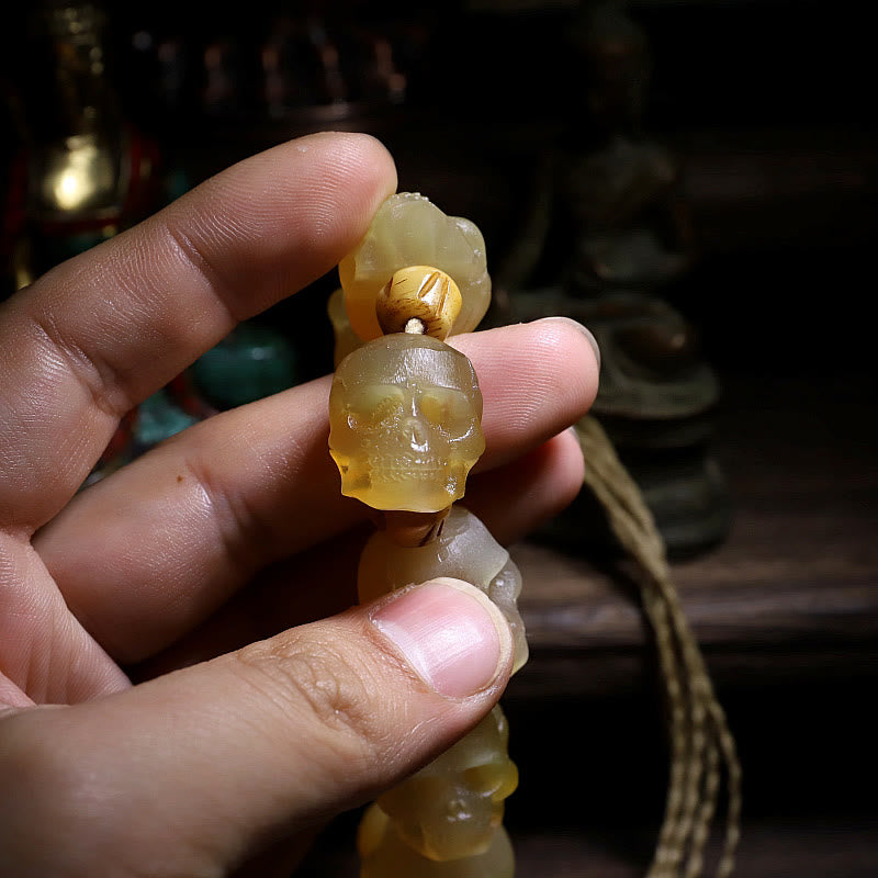 Handmade Tibetan Sheep Horn Skull The Lord of the Corpse Forest Yak Bone Engraved Luck Bracelet