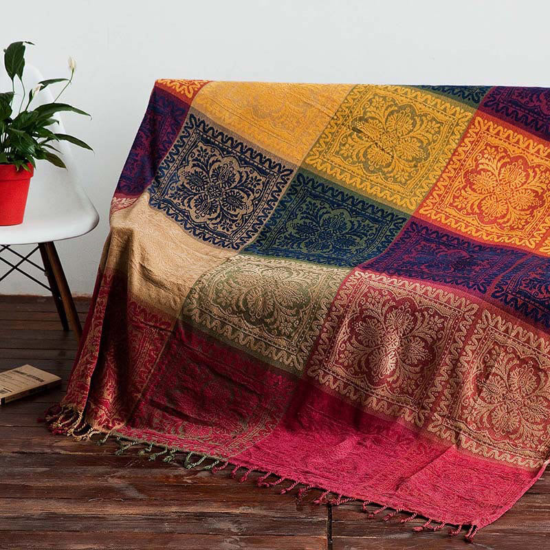 Tibetan Floral Pattern Hand-Dyed Craftsman Blanket