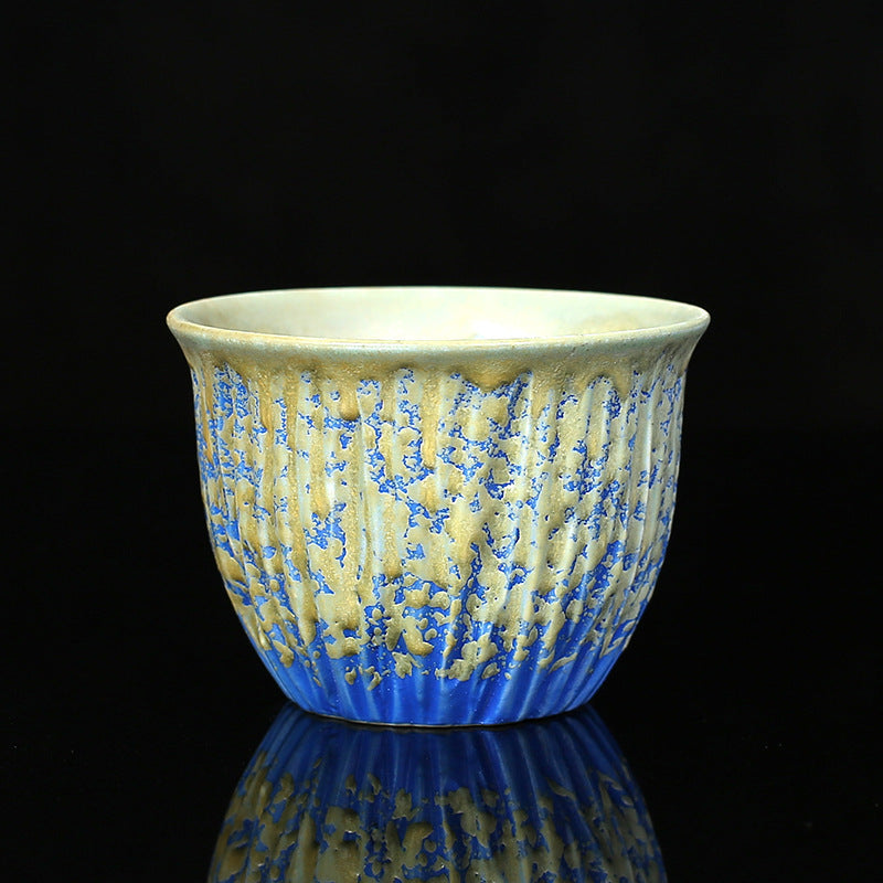 Retro Blue Red Gradient Lotus Pattern Kiln Change Ceramic Teacup Kung Fu Tea Cup Bowl