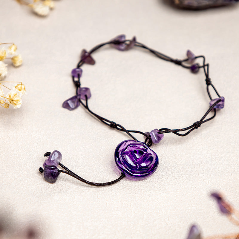 Amethyst Pink Crystal Green Aventurine Rose Inner Peace Healing Anklet