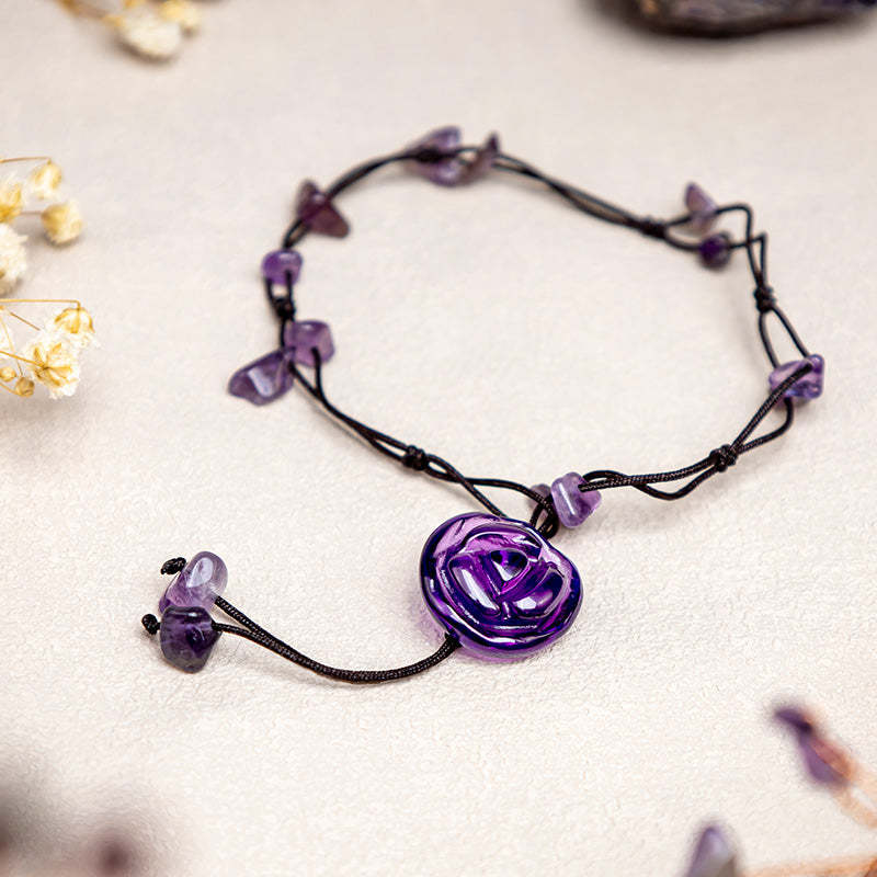 Amethyst Pink Crystal Green Aventurine Rose Inner Peace Healing Anklet