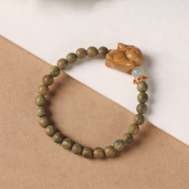 Green Sandalwood Gold Sandalwood Cute Rabbit Positive Bracelet