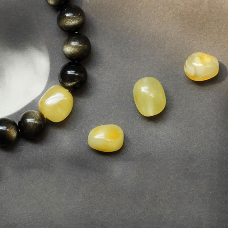 925 Sterling Silver Chinese Zodiac Natal mystic zen Natural Gold Sheen Obsidian Amber Wealth Protection Bracelet
