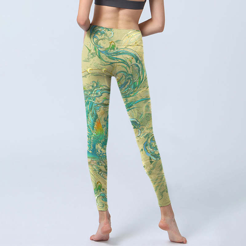 Blue-green Phoenix Gym Leggings Women's Yoga Pants