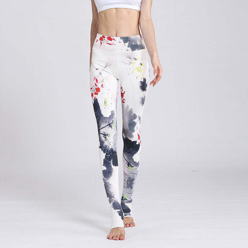 Lotus Flower Print Design Pants Sports Fitness Yoga Leggings Women's Yoga Pants