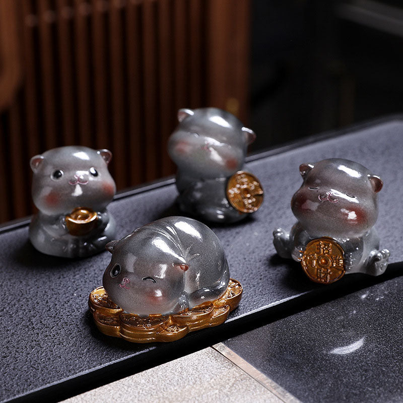 Color Changing Cute Mini Cat Resin Tea Pet Wealth Home Figurine Decoration