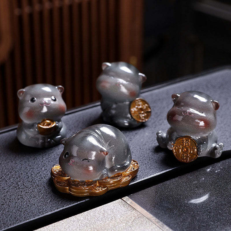 Color Changing Cute Mini Cat Resin Tea Pet Wealth Home Figurine Decoration