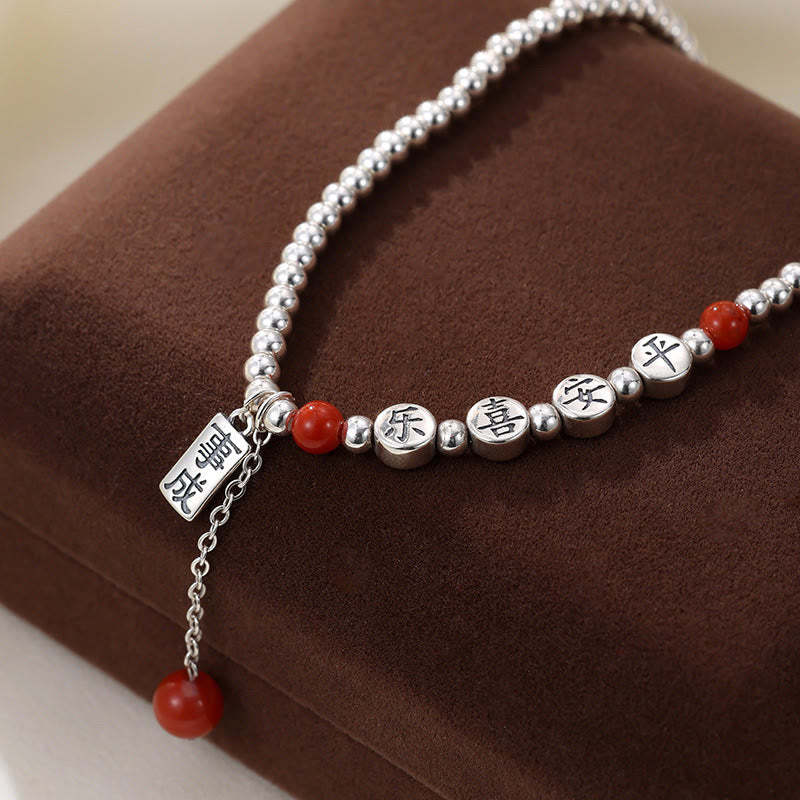 925 Sterling Silver Small Beads Red Agate Peace And Joy Blessing Anklet