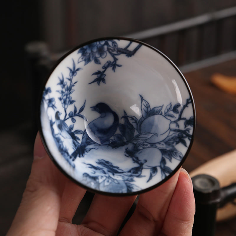 Flowers Fu Character Mountains Lotus Cherry Blossoms Ceramic Teacup Kung Fu Tea Cup