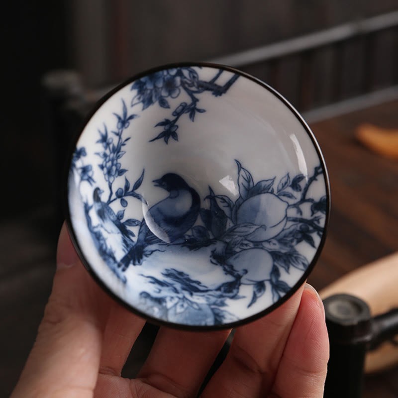 Flowers Fu Character Mountains Lotus Cherry Blossoms Ceramic Teacup Kung Fu Tea Cup
