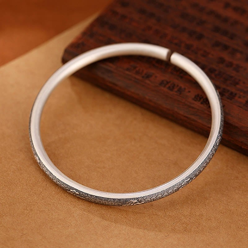 Vintage 999 Sterling Silver Auspicious Clouds Design Luck Bracelet Bangle