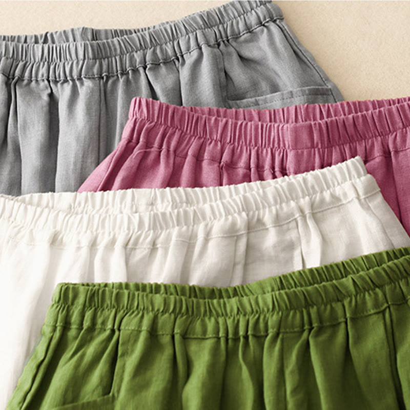 Casual Plain Solid Color Linen Women's Pants With Pockets
