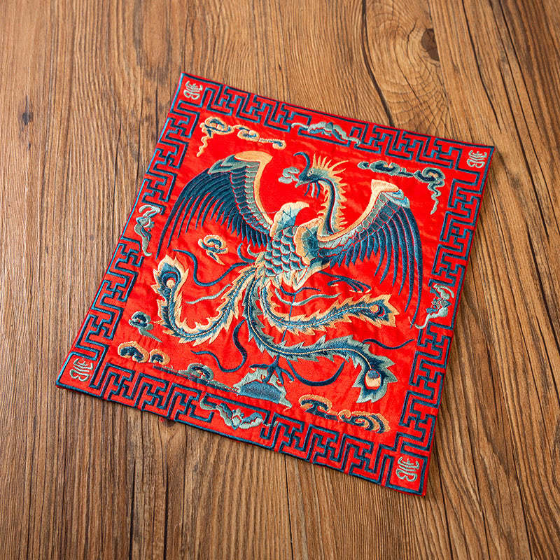 Phoenix Dragon Kirin Embroidery Cup Mat Pad Tea Cup Coaster Kung Fu Tea Mat