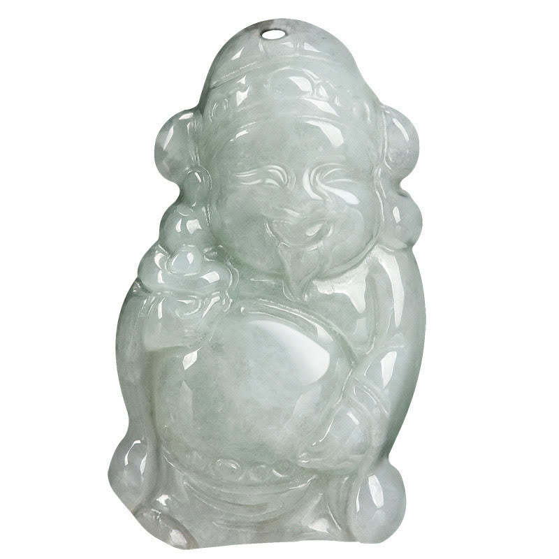 Natural Jade Chinese God of Wealth Caishen Ingot Luck Necklace Pendant