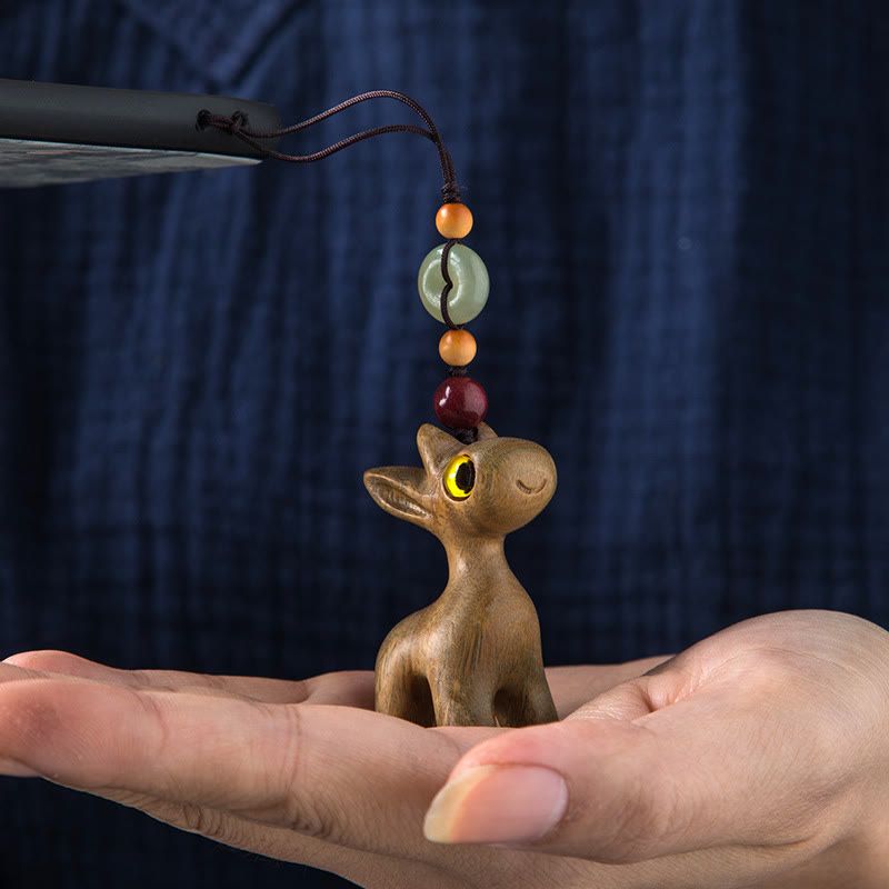 Green Sandalwood Ebony Wood Mini Deer Positive Peace Buckle Key Chain Phone Hanging Decoration