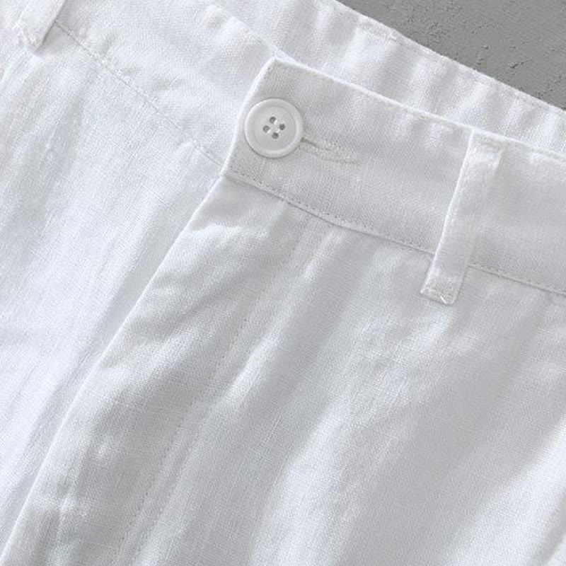 Solid Color Drawstring Cropped Linen Men's Shorts With Pockets