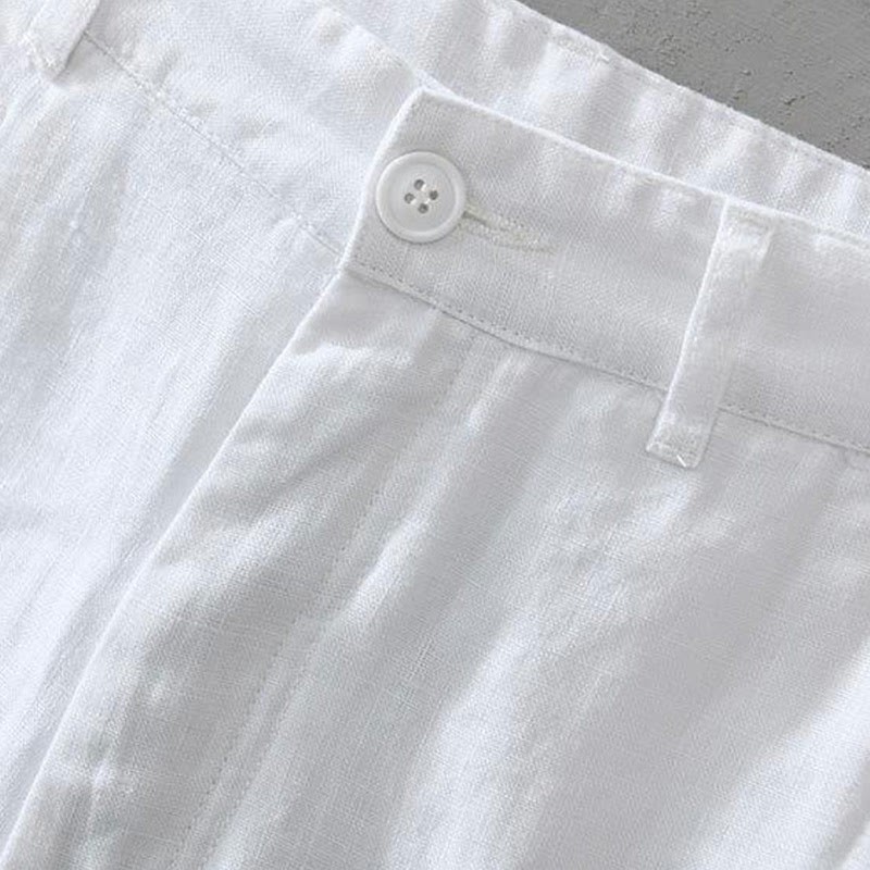 Solid Color Drawstring Cropped Linen Men's Shorts With Pockets