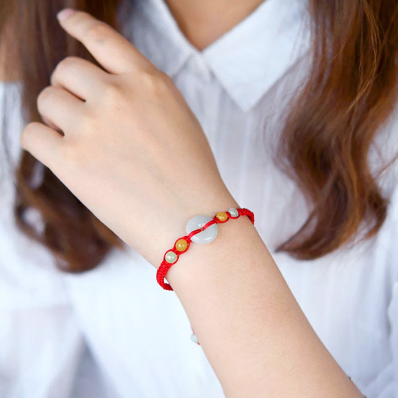 Jade Peace Buckle Luck Red String Bracelet