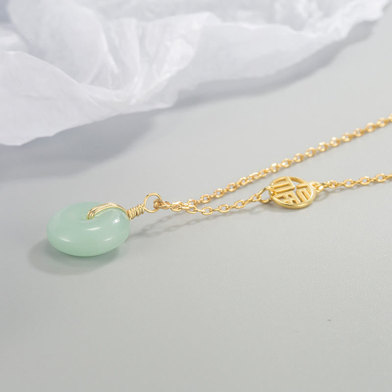 Jade Fu Character Copper Coin Peace Buckle Abundance Necklace Pendant