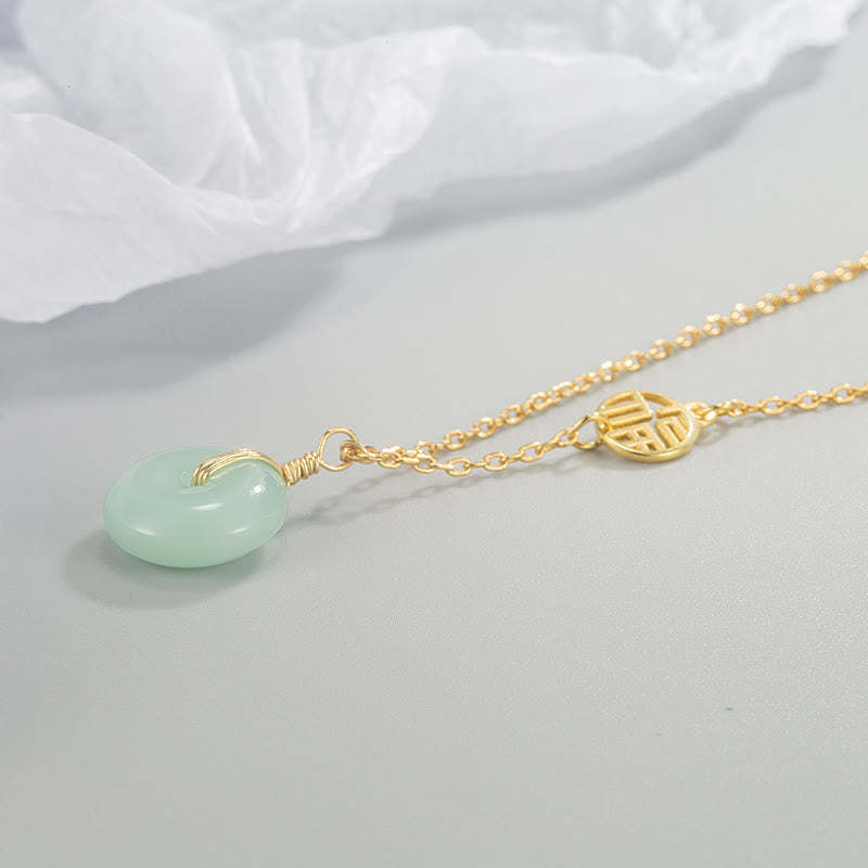 Jade Fu Character Copper Coin Peace Buckle Abundance Necklace Pendant