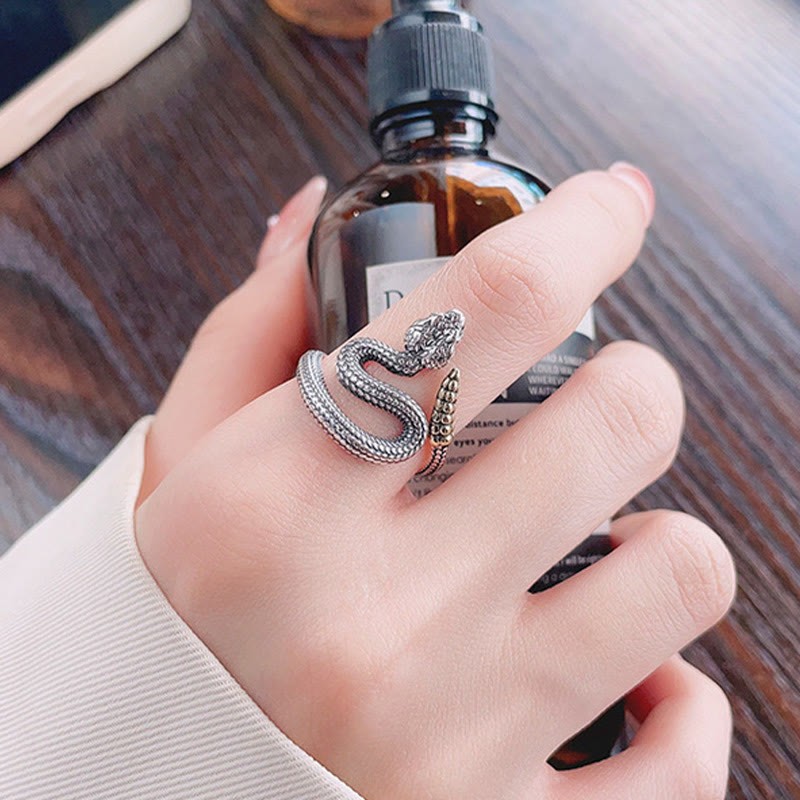 925 Sterling Silver Year Of The Snake Calm Balance Adjustable Ring