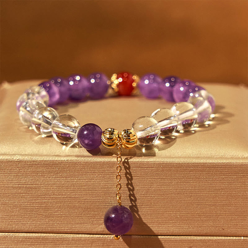 Natural Amethyst White Crystal Beads Communication Bracelet