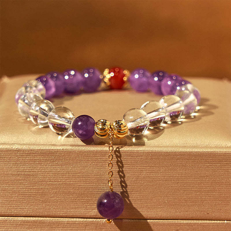 Natural Amethyst White Crystal Beads Communication Bracelet