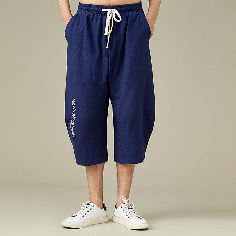Casual Solid Color Men's Straight Leg Shorts With Pockets Leisure Cotton Men's Pants