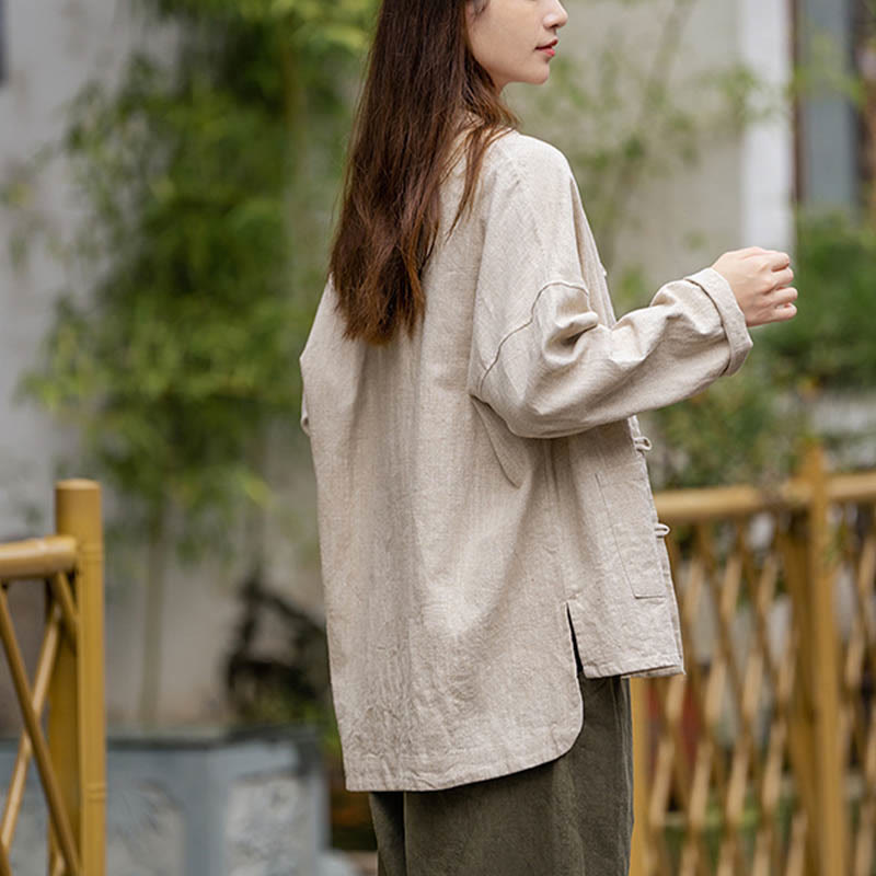 Frog-Button Design Shirt Tai Chi Meditation Top Clothing Ramie Linen Jacket