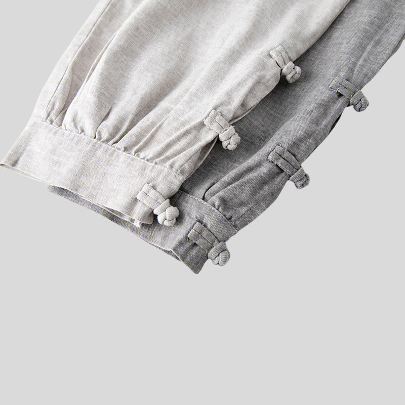 Casual Summer Buttoned Women's Cotton Linen Pants With Pockets