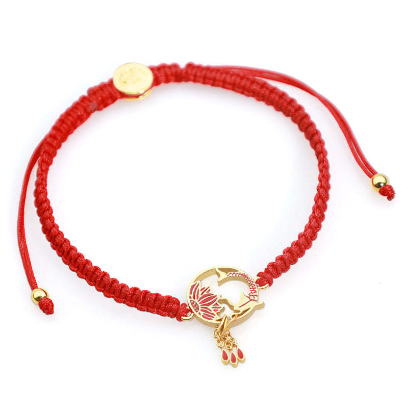 Tibetan Handmade Lotus Koi Fish Lucky Red String Bracelet