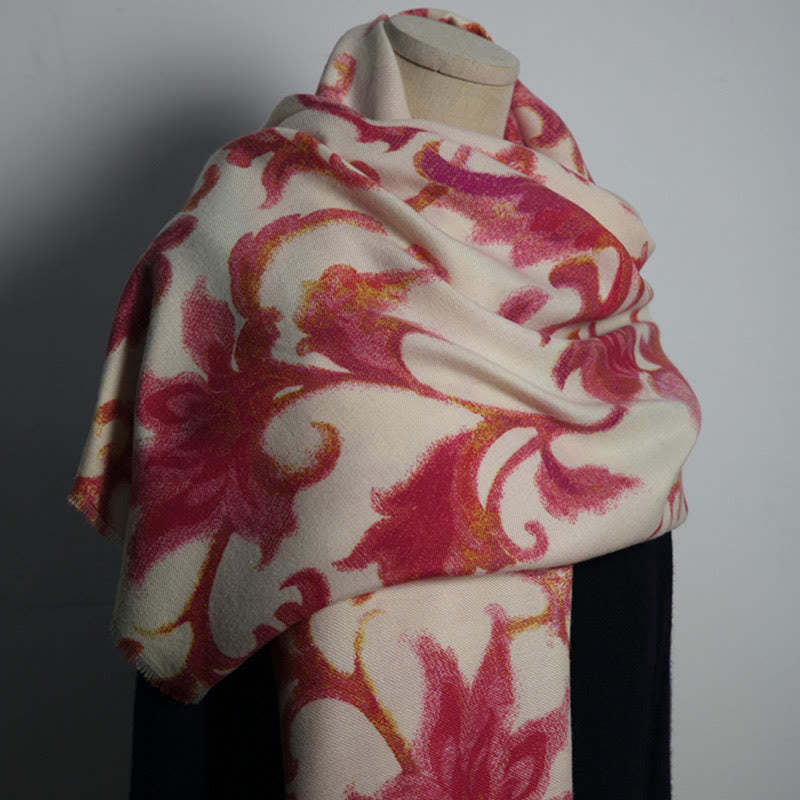 Tibetan Red Flower Print Shawl Fall Winter Soft Warm Scarf Wrap