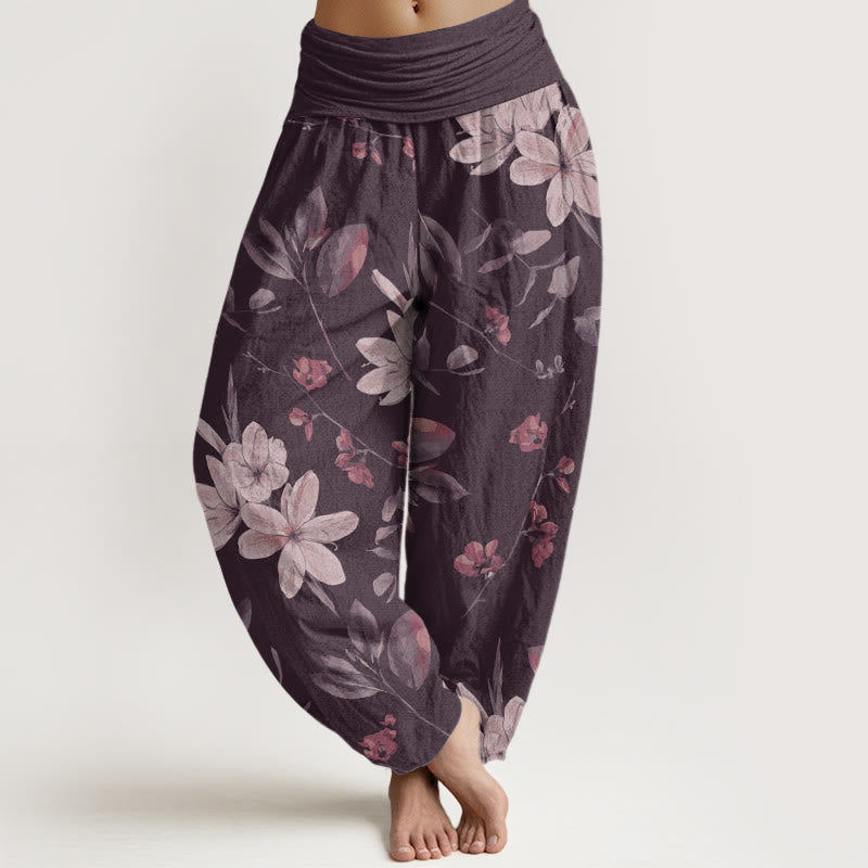 Casual Floral Leaves Women's Elastic Waist Harem Pants