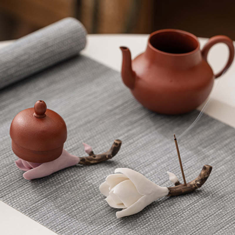 Gardenia Flower Pattern Ceramic Healing Incense Burner Decoration