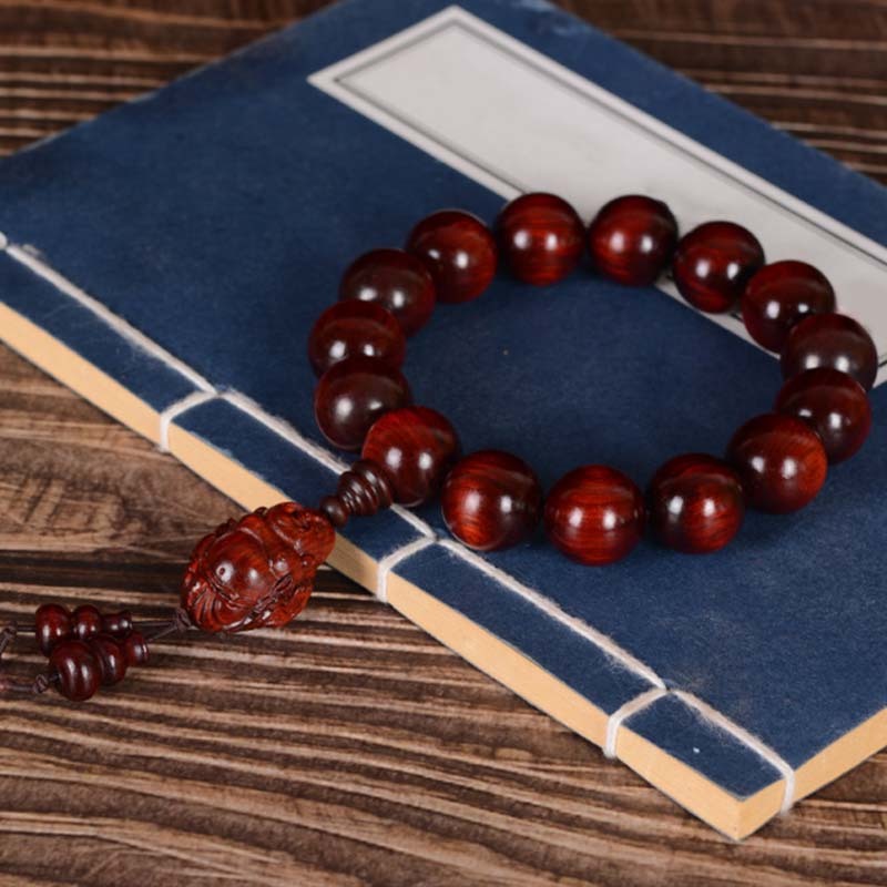 Small Leaf Red Sandalwood Laughing mystic zen God of Wealth Protection Bracelet