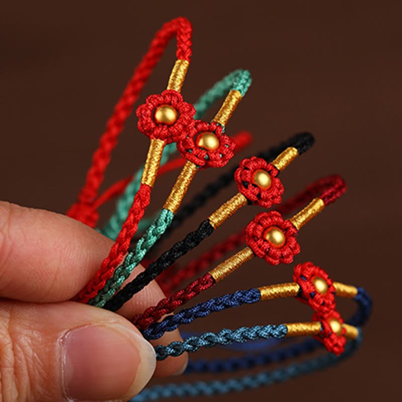 999 Gold Mini Bead Handmade Flower Design Luck Protection?Rope Bracelet