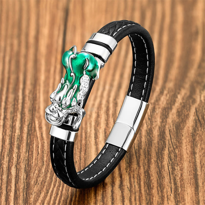 PiXiu Ingot Copper Coins Wealth Leather Buckle Bracelet