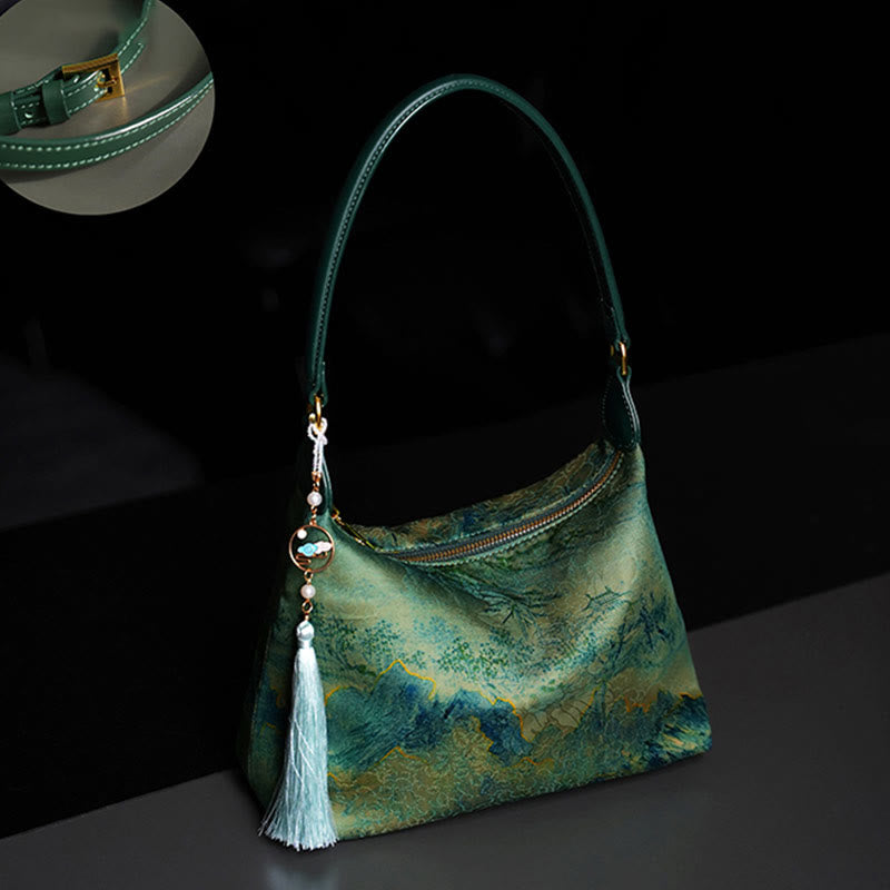 Lotus Bamboo Crane Deer Butterfly Mountain Xiangyunsha Silk Song Brocade Crossbody Bag Shoulder Bag