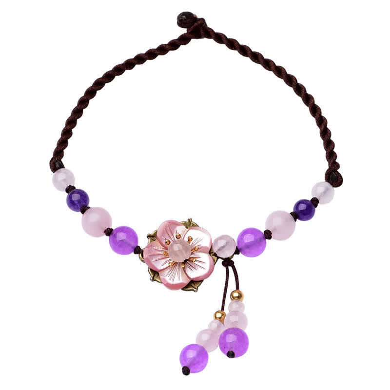 Natural Amethyst Rose Quartz Crystal Charm Lucky Healing Anklet
