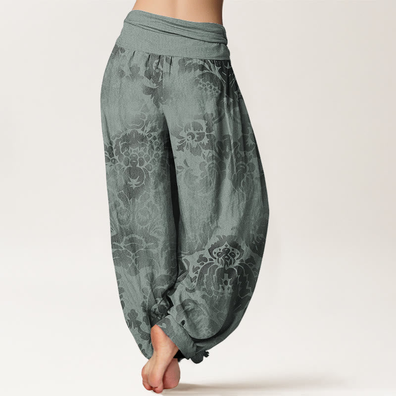 Casual Flower Leaves Design Women's Elastic Waist Harem Pants