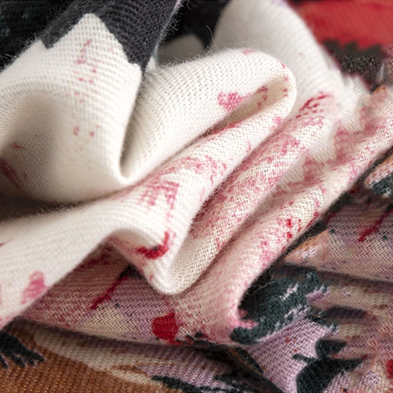 Tibetan Blooming Rose Peony Flower Print Shawl Fall Winter Cozy Warm Scarf Wrap