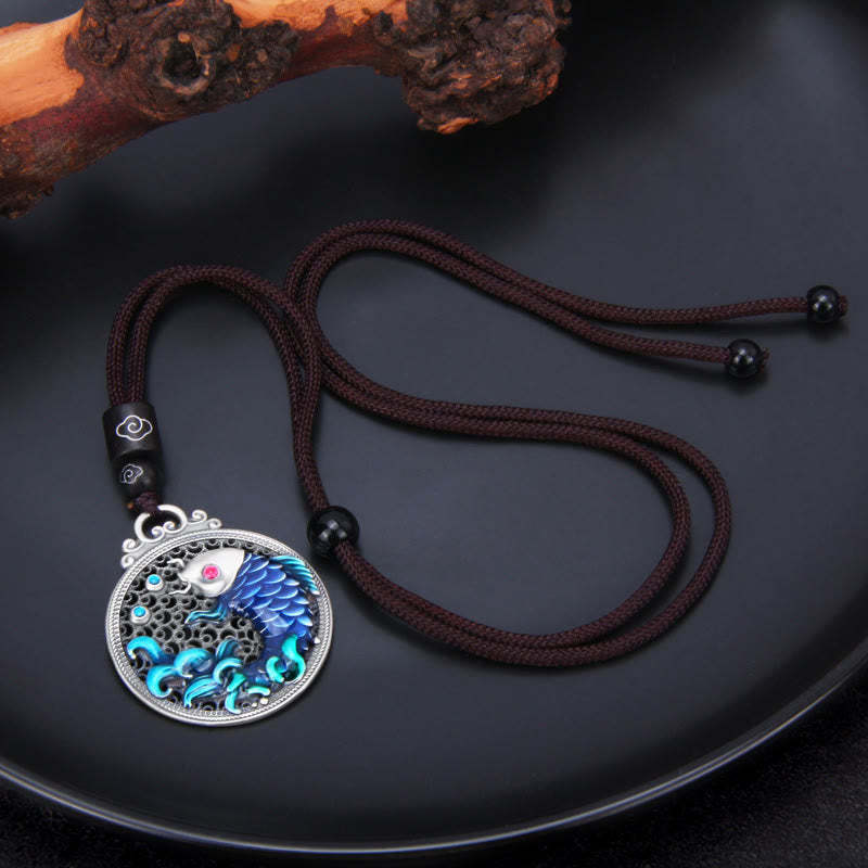 999 Sterling Silver Luck Koi Fish Success Prosperity Necklace Pendant