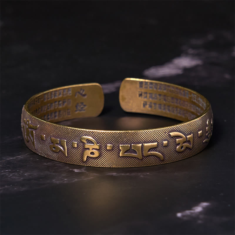 Six True Words 'Om Mani Padme Hum' Heart Sutra Copper Brass Luck Bracelet Bangle