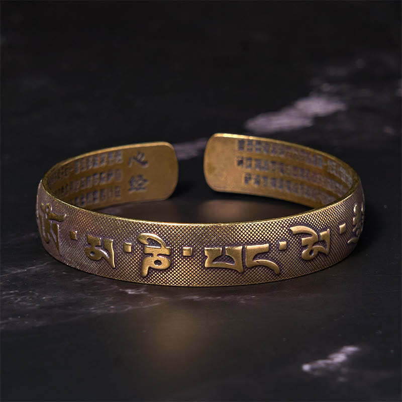 Six True Words 'Om Mani Padme Hum' Heart Sutra Copper Brass Luck Bracelet Bangle