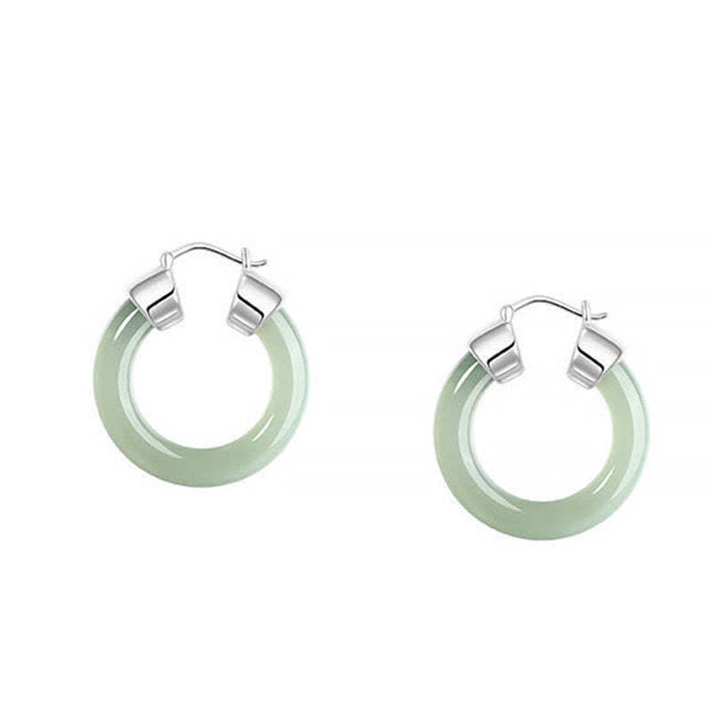 Round Jade White Jade Prosperity Earrings