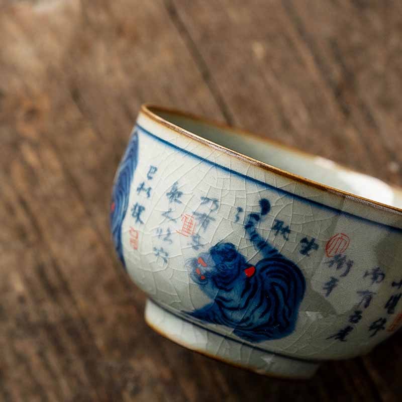 Jingdezhen Hand Painted Cute Tiger Ceramic Teacup Kung Fu Tea Cup Bowl 140ml
